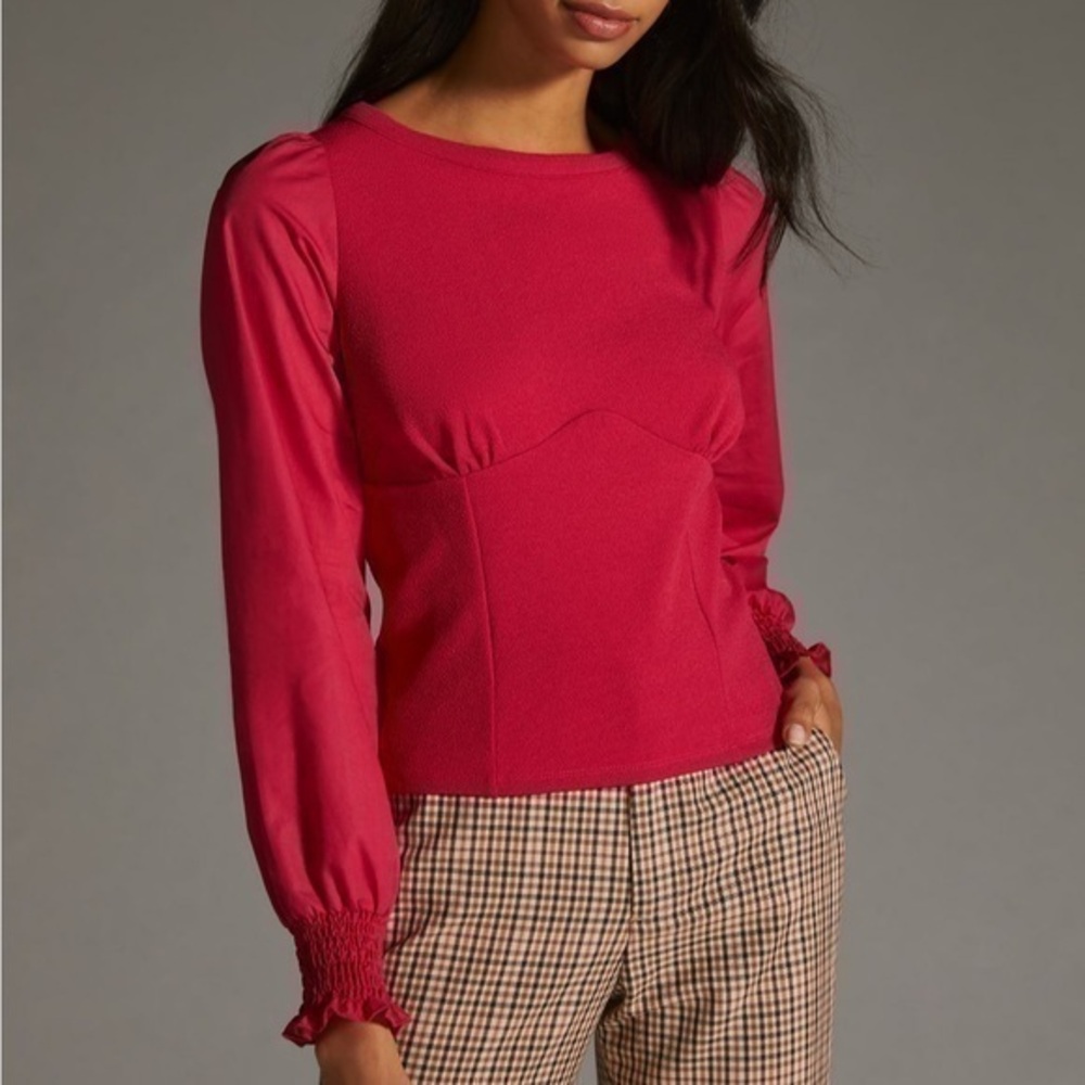 Anthropologie Structured long Sleeve Top XS Wine